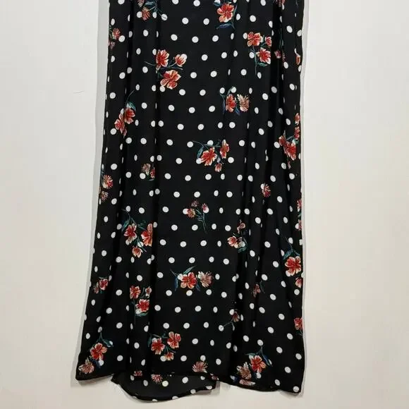 Philosophy Faux Wrap Maxi Dress NWT Womens 10 Black Red White Polka Dot Floral - Picture 7 of 10